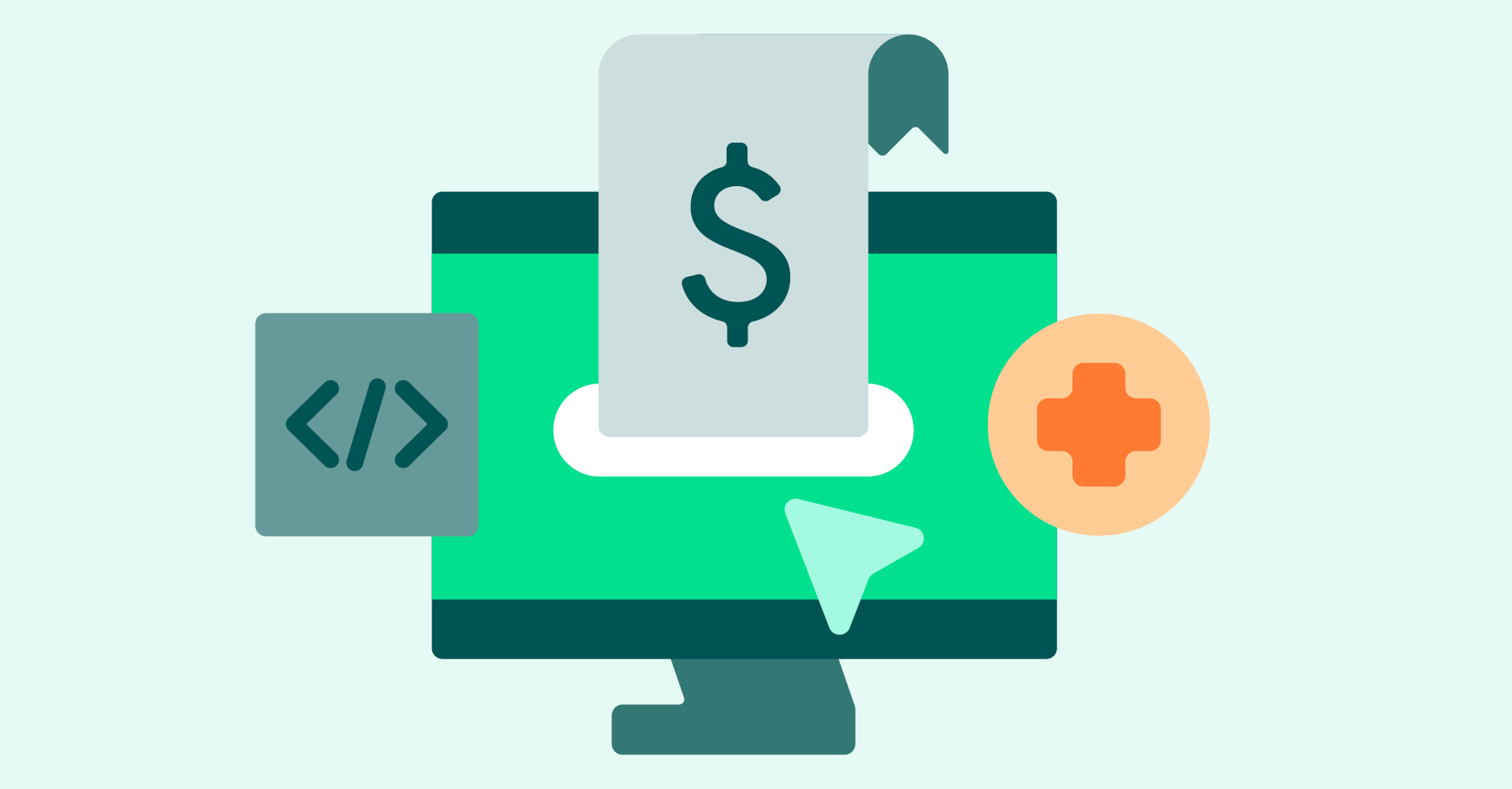 computer with bill and medical symbols