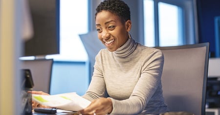 happy worker in office